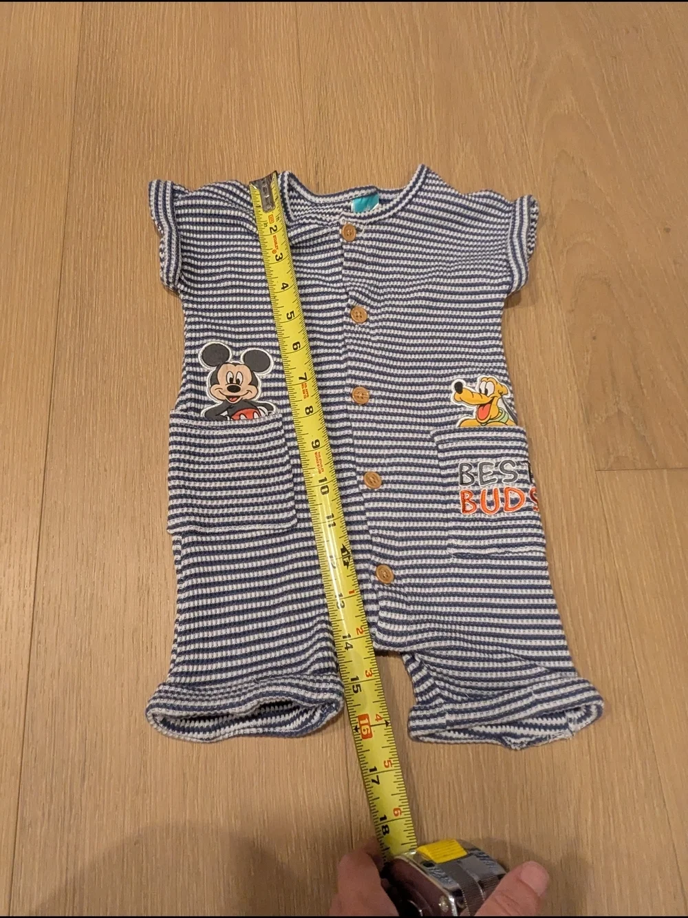 Disney Navy and White Striped Mickey & Pluto One-Piece Bodysuit